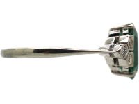 Art Deco Green 18ct White Gold & Platinum, Tourmaline & Diamond Ring