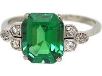 Art Deco Green 18ct White Gold & Platinum, Tourmaline & Diamond Ring