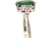 Art Deco Green 18ct White Gold & Platinum, Tourmaline & Diamond Ring