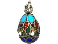 Early 20th Century Russian Silver & Enamel Egg Pendant