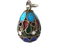 Early 20th Century Russian Silver & Enamel Egg Pendant