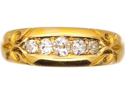 Victorian 18ct Gold Five Stone Diamond Boat Shaped Ring