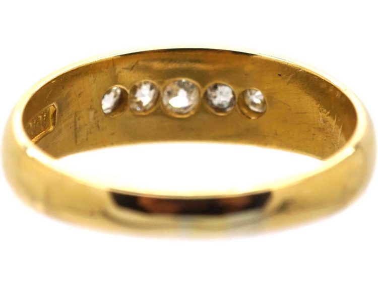 Victorian 18ct Gold Five Stone Diamond Boat Shaped Ring