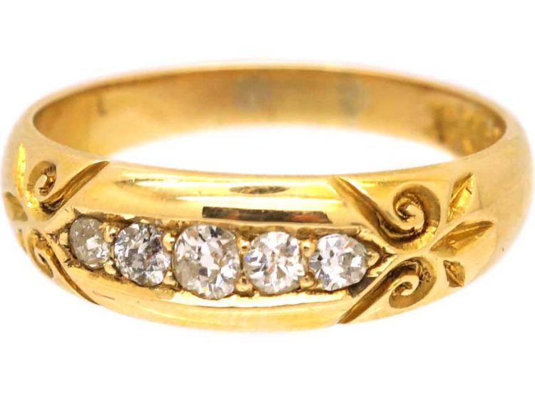 Victorian 18ct Gold Five Stone Diamond Boat Shaped Ring