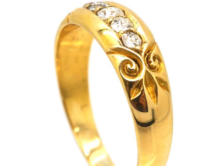 Victorian 18ct Gold Five Stone Diamond Boat Shaped Ring