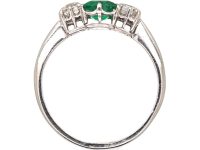 Art Deco Platinum Three Stone Ring set with a Rectangular cut Emerald & Diamonds