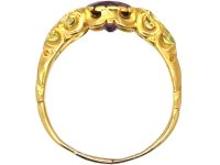 Early Victorian 15ct Gold Ring set with a Garnet & Two Pear Shaped Chrysolites