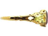 Early Victorian 15ct Gold Ring set with a Garnet & Two Pear Shaped Chrysolites