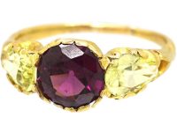 Early Victorian 15ct Gold Ring set with a Garnet & Two Pear Shaped Chrysolites