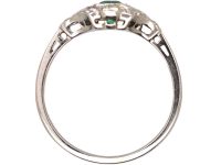 Art Deco 18ct White Gold & Platinum Emerald & Diamond Cluster Ring