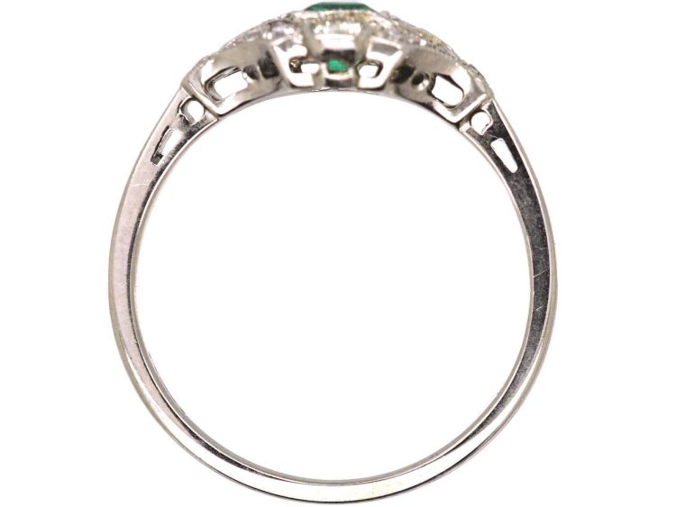 Art Deco 18ct White Gold & Platinum Emerald & Diamond Cluster Ring