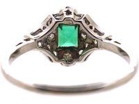 Art Deco 18ct White Gold & Platinum Emerald & Diamond Cluster Ring