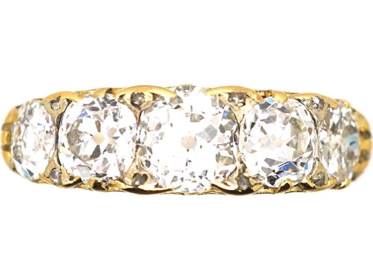 Victorian 18ct Gold Carved Half Hoop Five Stone Diamond Ring