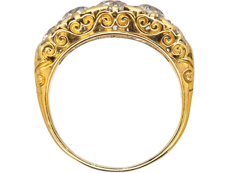 Victorian 18ct Gold Carved Half Hoop Five Stone Diamond Ring