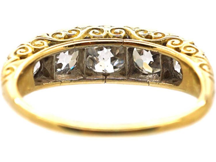 Victorian 18ct Gold Carved Half Hoop Five Stone Diamond Ring
