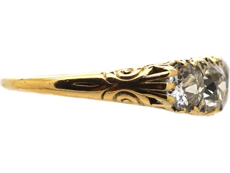Victorian 18ct Gold Carved Half Hoop Five Stone Diamond Ring