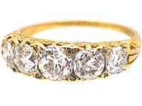 Victorian 18ct Gold Carved Half Hoop Five Stone Diamond Ring