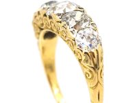 Victorian 18ct Gold Carved Half Hoop Five Stone Diamond Ring