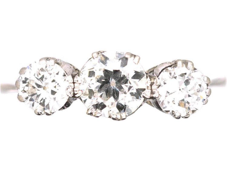 Early 20th Century 18ct White Gold & Platinum Three Stone Diamond Ring