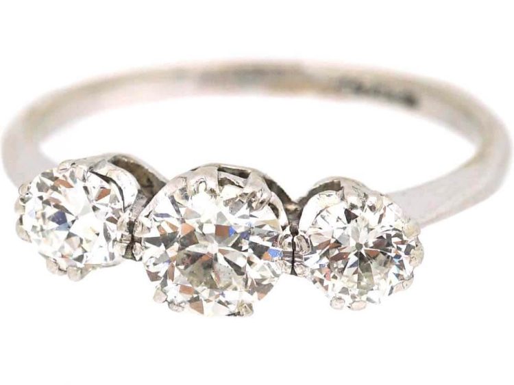 Early 20th Century 18ct White Gold & Platinum Three Stone Diamond Ring