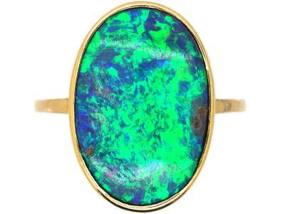 Art Deco 18ct Gold Black Opal Ring