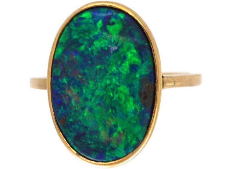 Art Deco 18ct Gold Black Opal Ring