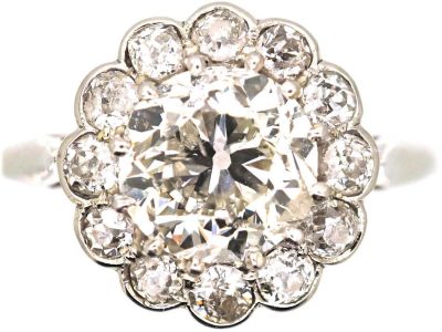 Edwardian 18ct White Gold Diamond Cluster Ring