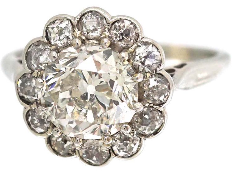 Edwardian 18ct White Gold Diamond Cluster Ring