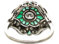 Art Deco French Platinum Ring set with Diamonds, Emeralds & Onyx