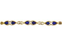 Vintage 18ct Gold Lapis Lazuli & Diamond Bracelet