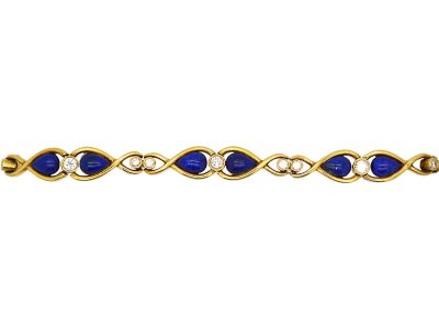 Vintage 18ct Gold Lapis Lazuli & Diamond Bracelet