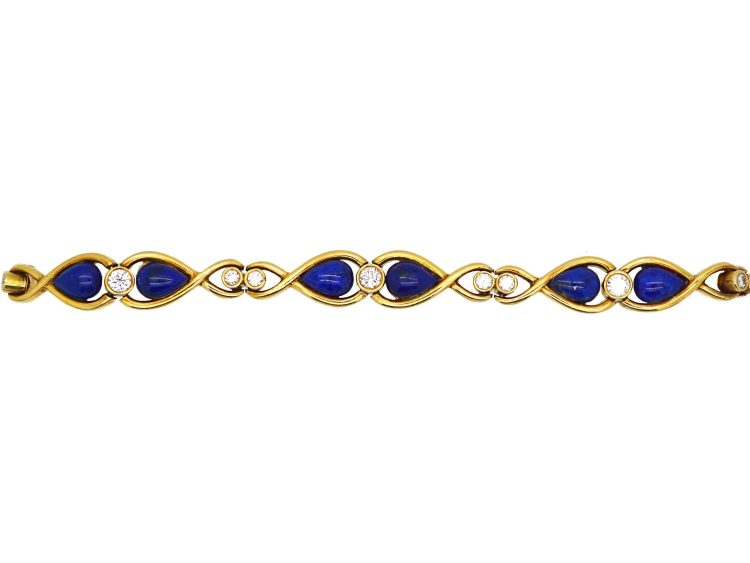 Vintage 18ct Gold Lapis Lazuli & Diamond Bracelet