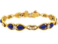 Vintage 18ct Gold Lapis Lazuli & Diamond Bracelet