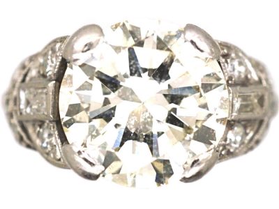 Art Deco Platinum Four Carat Diamond Solitaire Ring