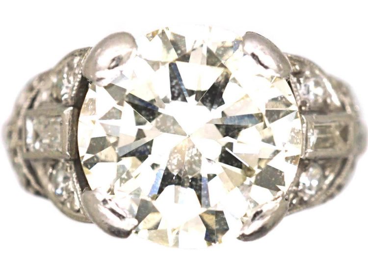 Art Deco Platinum Four Carat Diamond Solitaire Ring