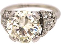 Art Deco Platinum Four Carat Diamond Solitaire Ring