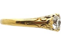 Victorian 18ct Gold Three Stone Ruby & Diamond Carved Half Hoop Ring