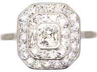 Art Deco Platinum Diamond Octagonal Cluster Ring