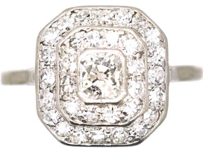 Art Deco Platinum Diamond Octagonal Cluster Ring