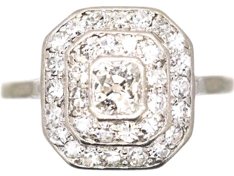 Art Deco Platinum Diamond Octagonal Cluster Ring