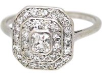 Art Deco Platinum Diamond Octagonal Cluster Ring
