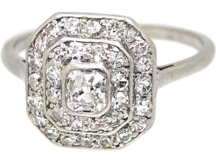 Art Deco Platinum Diamond Octagonal Cluster Ring
