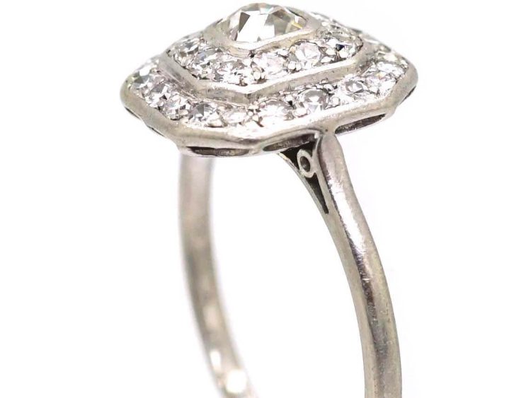 Art Deco Platinum Diamond Octagonal Cluster Ring