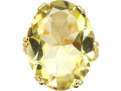Vintage 9ct Gold Ring set with a Large Oval Cut Citrine