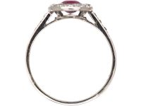 Early 20th Century French Import 18ct White Gold & Platinum, Ruby & Diamond Oval Cluster Ring
