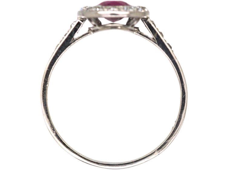 Early 20th Century French Import 18ct White Gold & Platinum, Ruby & Diamond Oval Cluster Ring