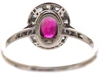 Early 20th Century French Import 18ct White Gold & Platinum, Ruby & Diamond Oval Cluster Ring