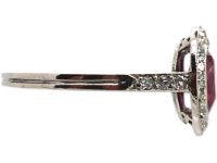 Early 20th Century French Import 18ct White Gold & Platinum, Ruby & Diamond Oval Cluster Ring
