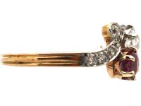 Early 20th Century French 18ct Gold & Platinum, Diamond & Ruby Crossover Ring