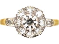 Edwardian 18ct Gold Diamond Cluster Ring with Diamond set Shoulders